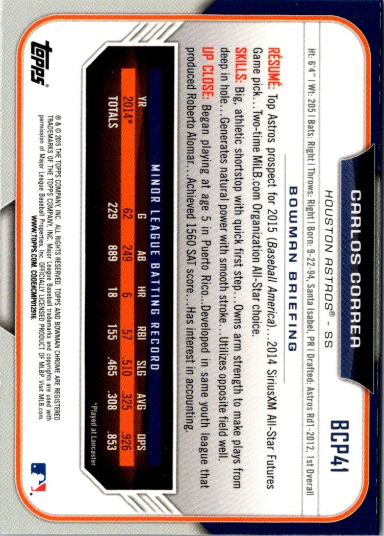 2015 Bowman Chrome Prospects Carlos Correa