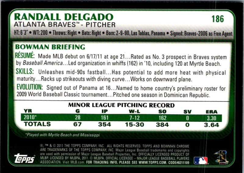 2011 Bowman Chrome Randall Delgado