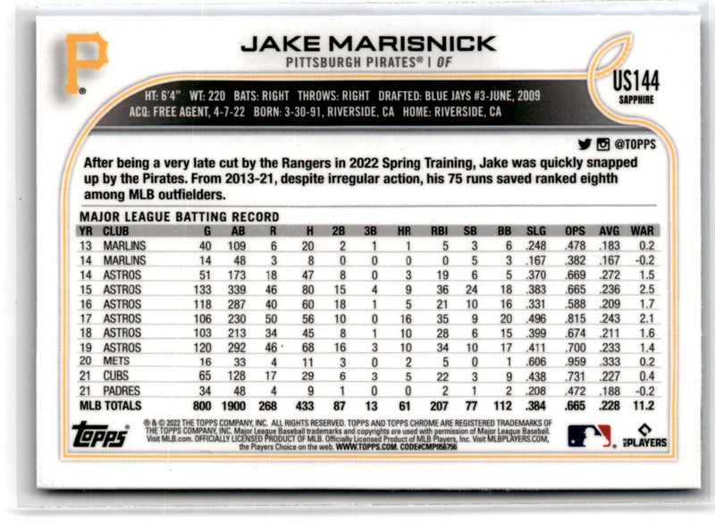 2022 Topps Chrome Update Sapphire Edition Jake Marisnick