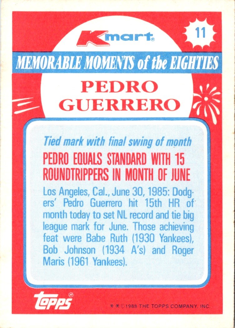 1988 Topps Kmart Memorable Moments Pedro Guerrero