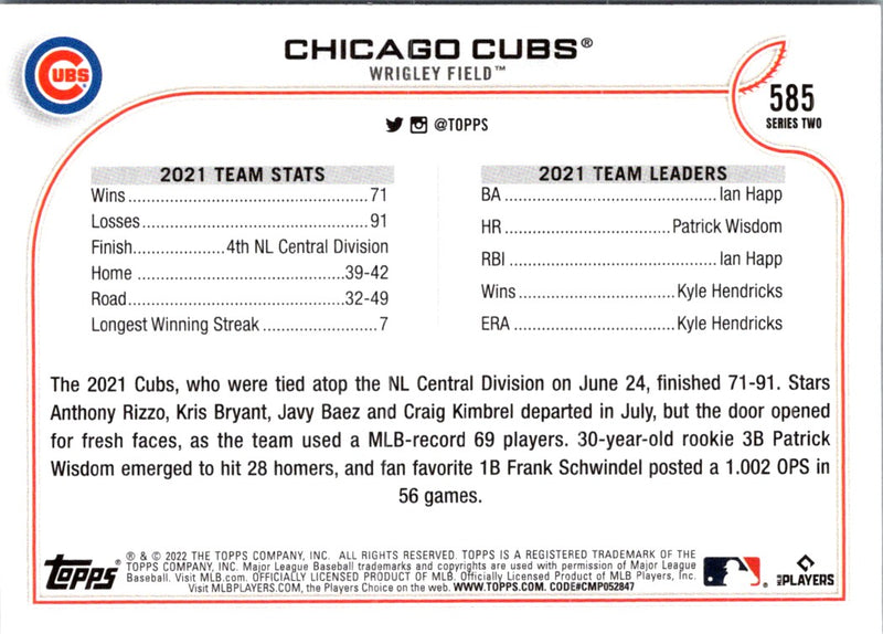 2022 Topps Chicago Cubs