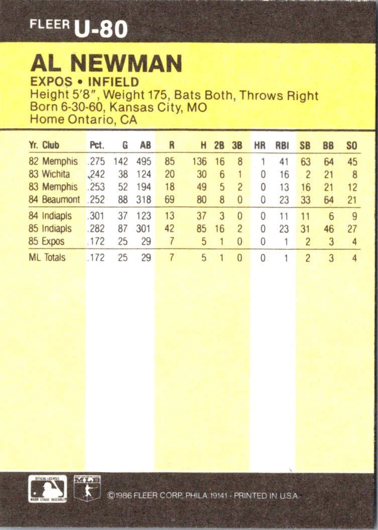 1986 Fleer Update Al Newman