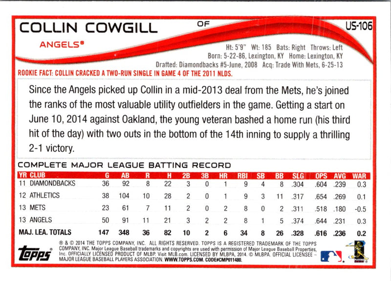 2014 Topps Update Collin Cowgill