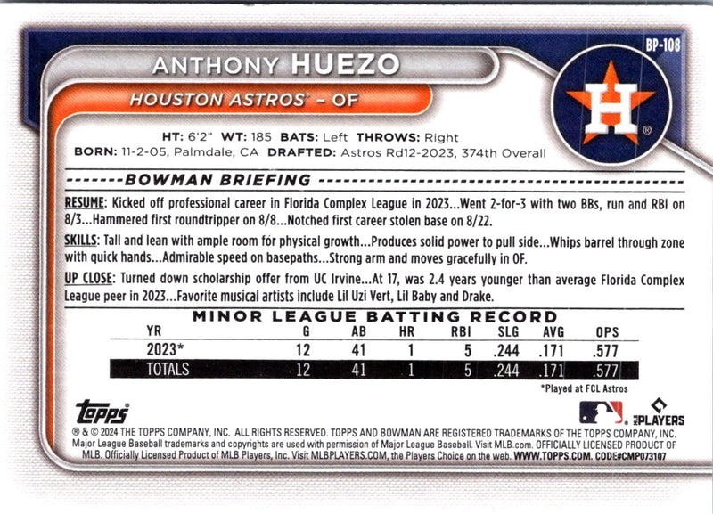 2024 Bowman Prospects Anthony Huezo