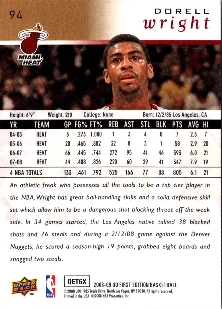 2008 Upper Deck Gold Dorell Wright