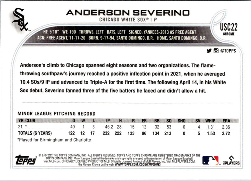 2022 Topps Chrome Update Anderson Severino