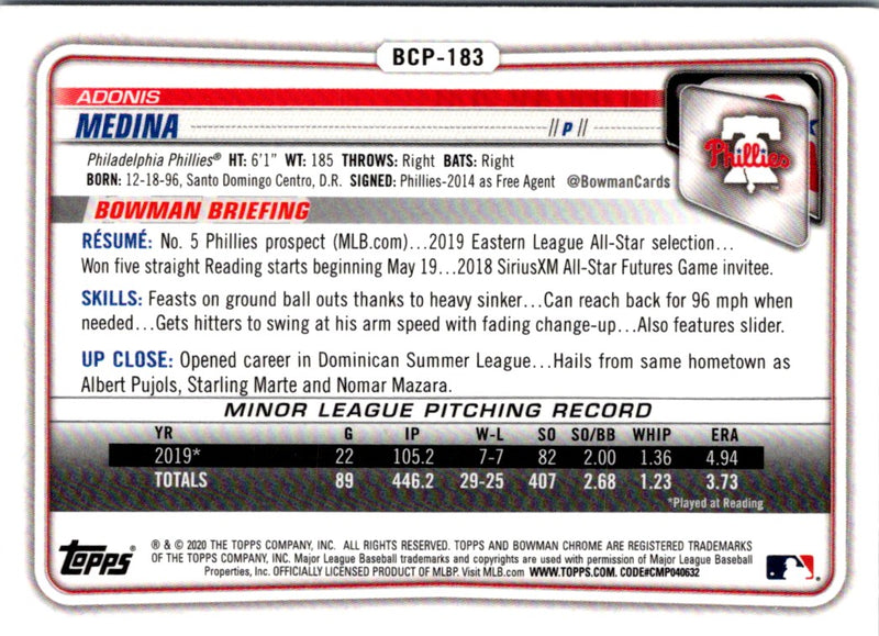 2020 Bowman Chrome Prospects Adonis Medina