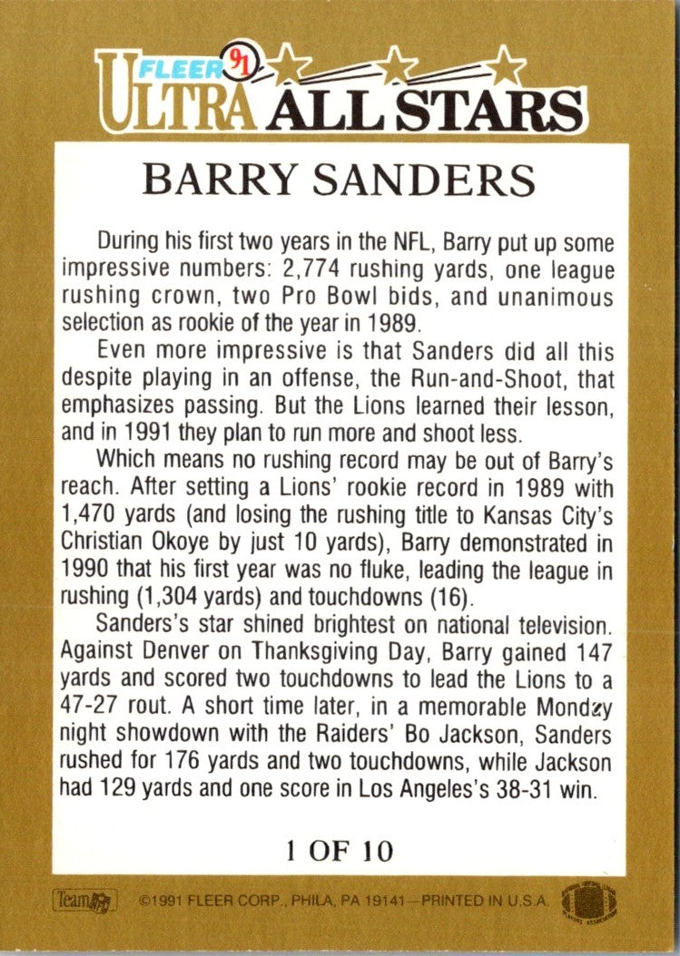 1991 Ultra All Stars Barry Sanders