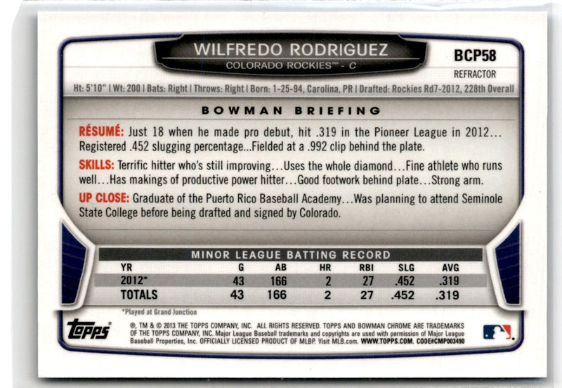 2013 Bowman Chrome Prospects Blue Wave Wilfredo Rodriguez