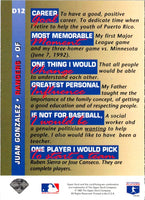 1993 Upper Deck On Juan Gonzalez #D12
