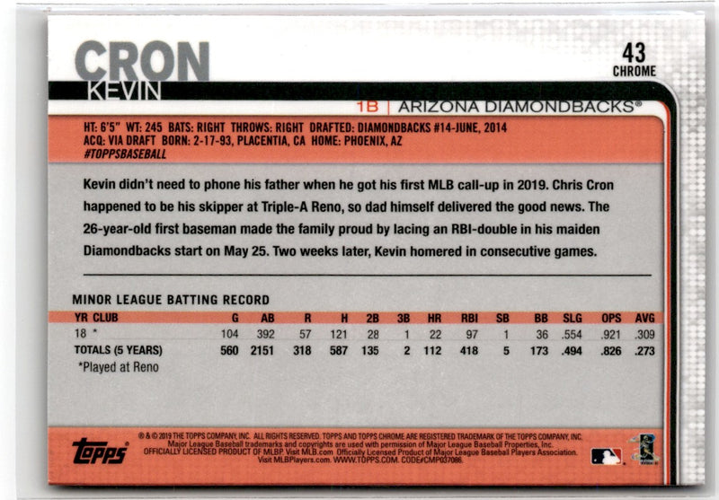 2019 Topps Chrome Update Edition Kevin Cron