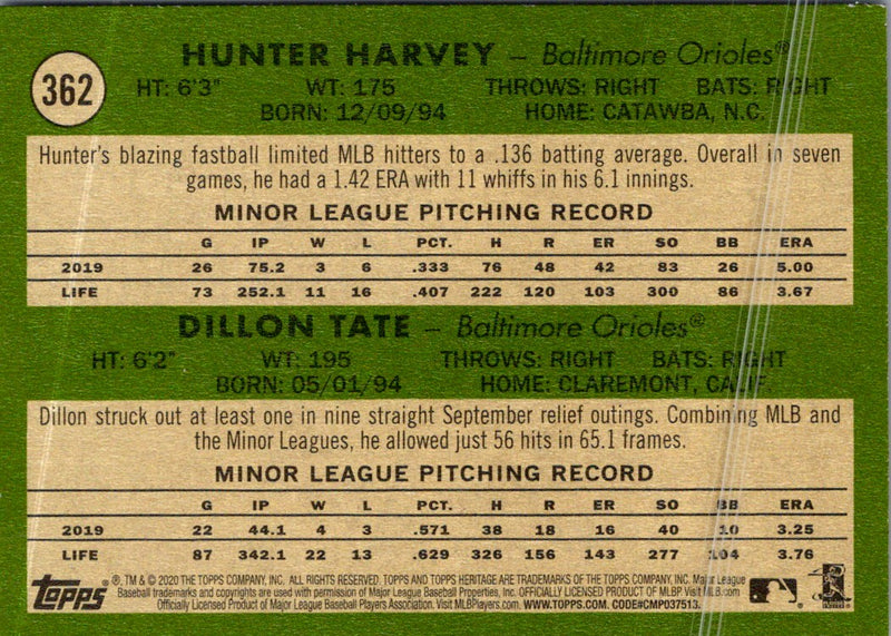 2020 Topps Heritage Hunter Harvey/Dillon Tate