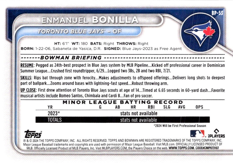 2024 Bowman Prospects Enmanuel Bonilla