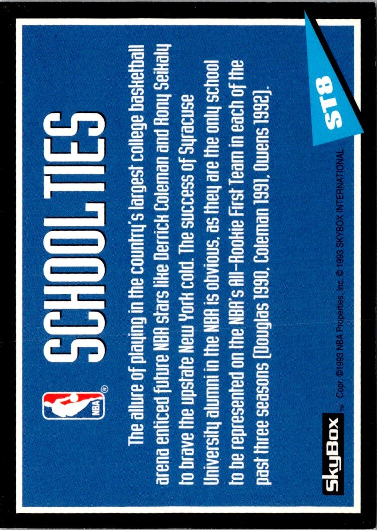 1992 SkyBox School Ties Billy Owens/Derek Coleman/Rony Seikaly