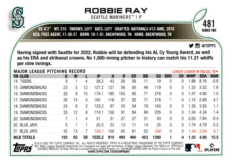 2022 Topps Robbie Ray