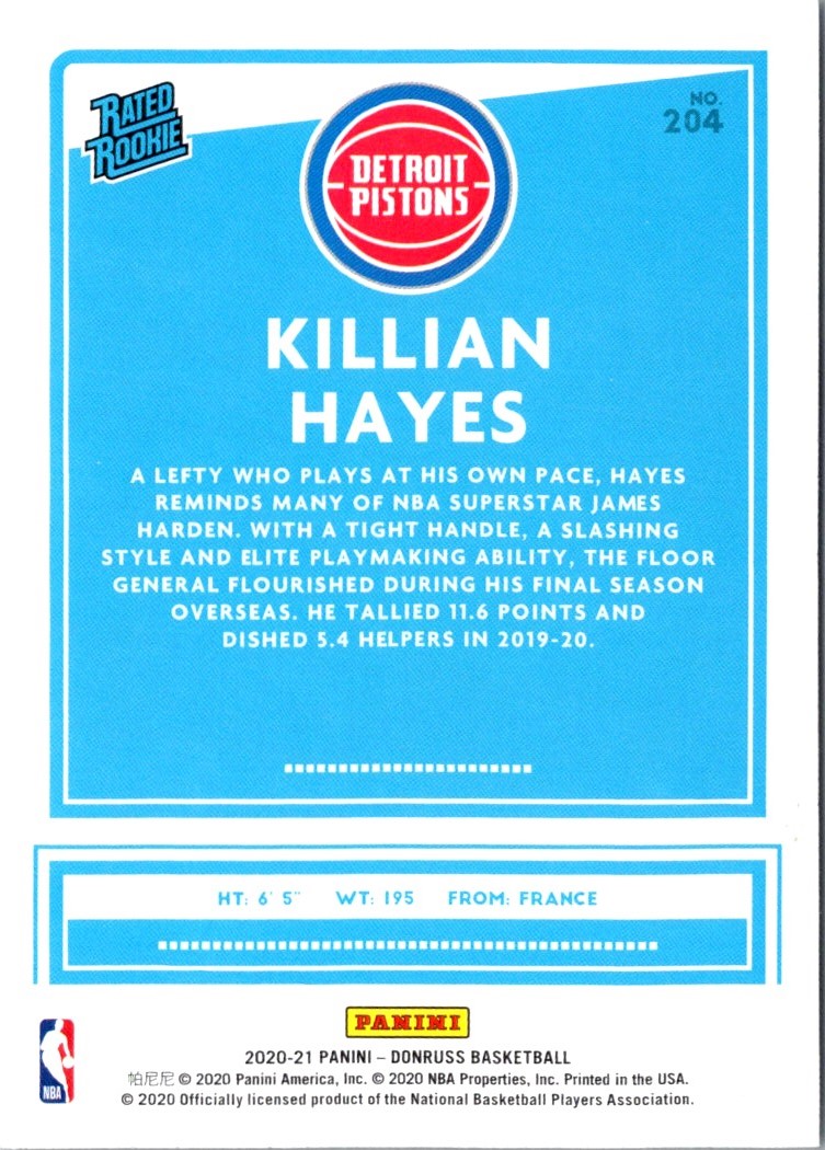 2020 Donruss Rated Rookies Killian Hayes