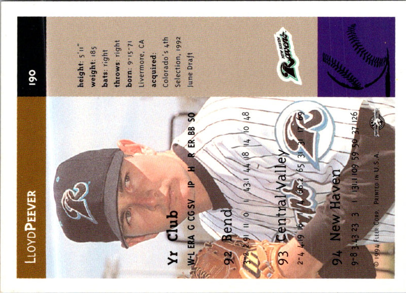 1994 Fleer ProCards New Haven Ravens Checklist