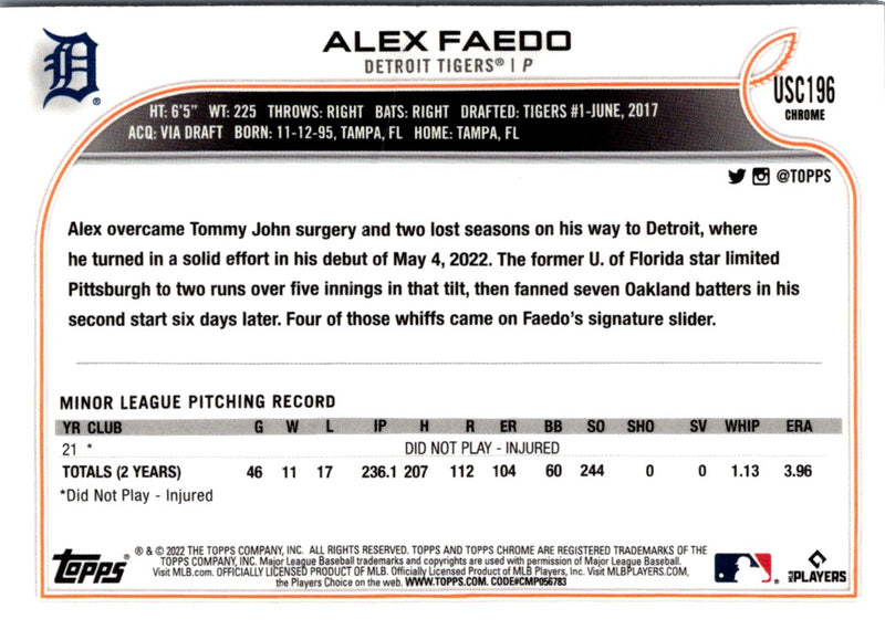 2022 Topps Chrome Update Alex Faedo