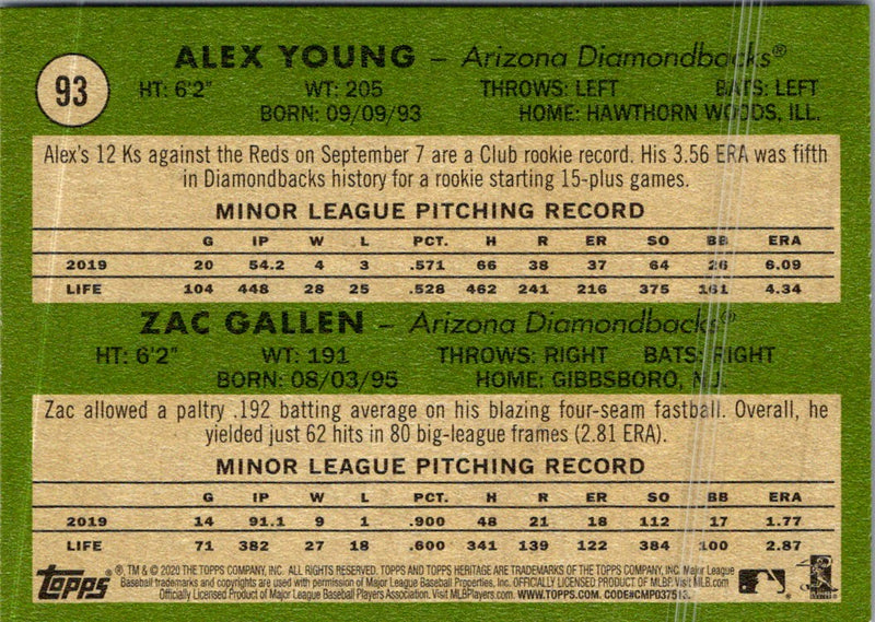 2020 Topps Heritage Alex Young/ Zac Gallen