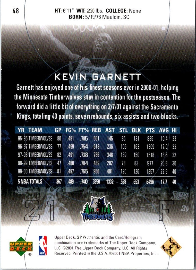 2001 Upper Deck Pros & Prospects Kevin Garnett