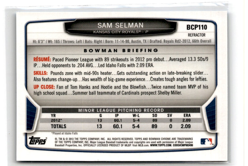 2013 Bowman Chrome Prospects Blue Wave Sam Selman