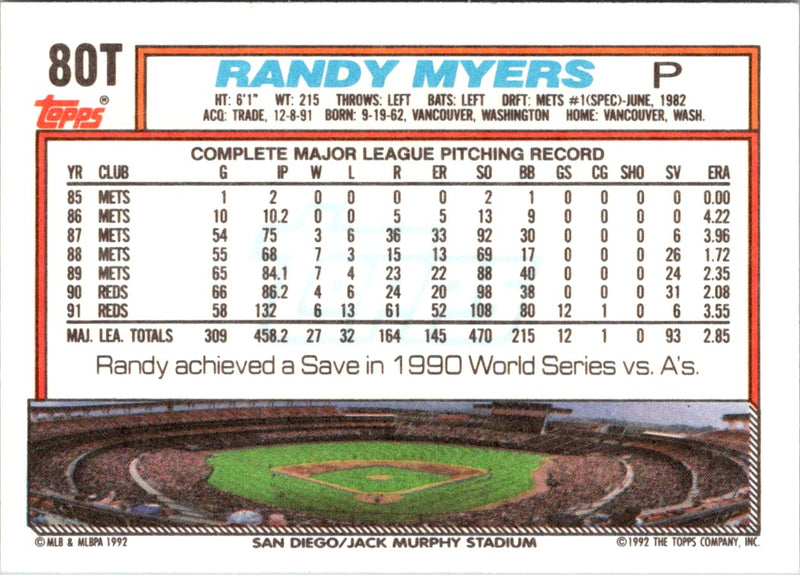 1992 Topps Traded Randy Myers