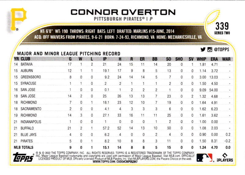 2022 Topps Connor Overton