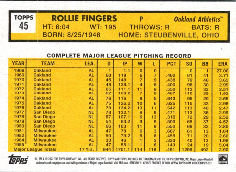 2023 Topps Pristine Rollie Fingers