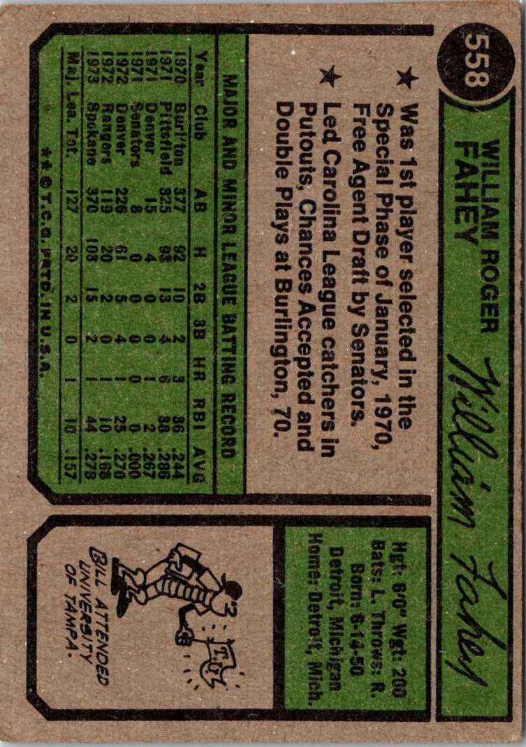 1974 Topps Bill Fahey