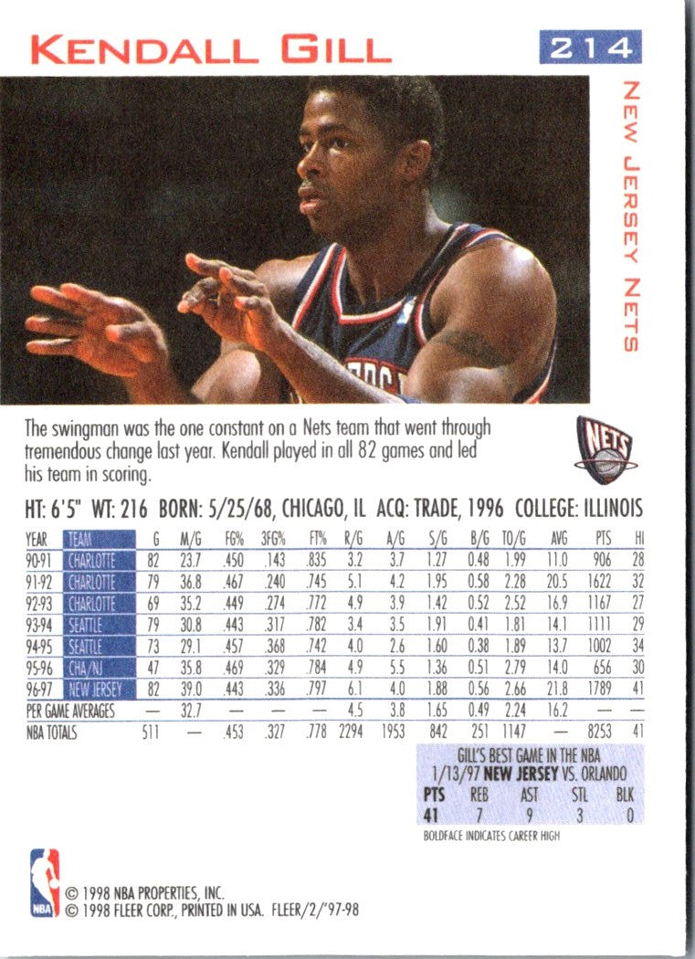 1997 Fleer Traditions Crystal Kendall Gill