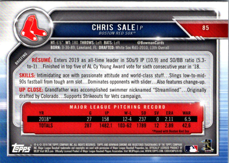 2019 Bowman Chrome Chris Sale