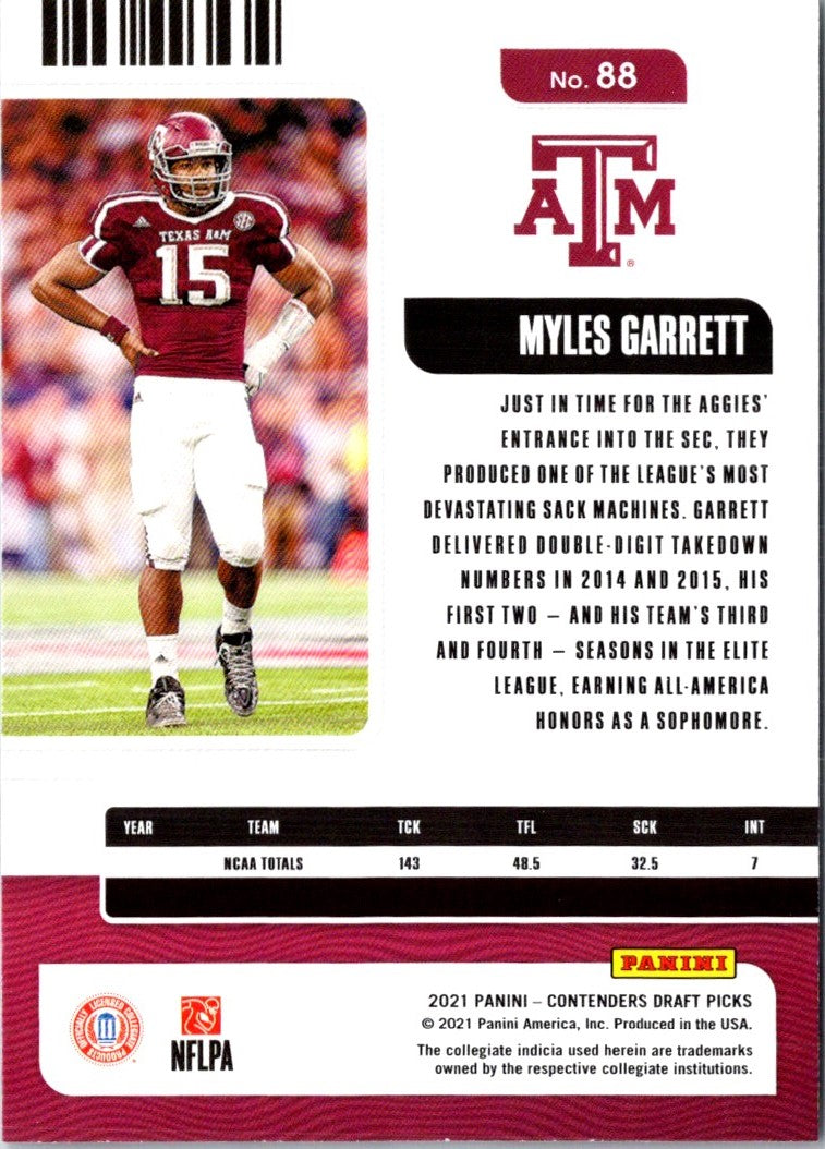 2021 Panini Contenders Draft Picks Ticket Myles Garrett
