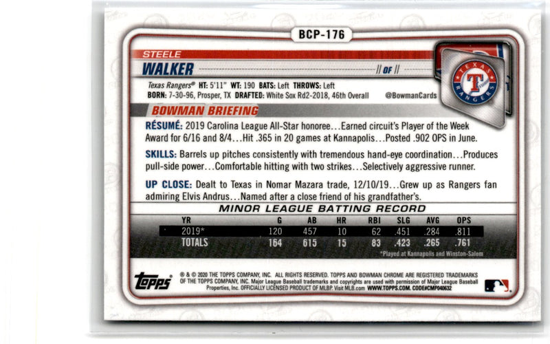 2020 Bowman Chrome Prospects Steele Walker