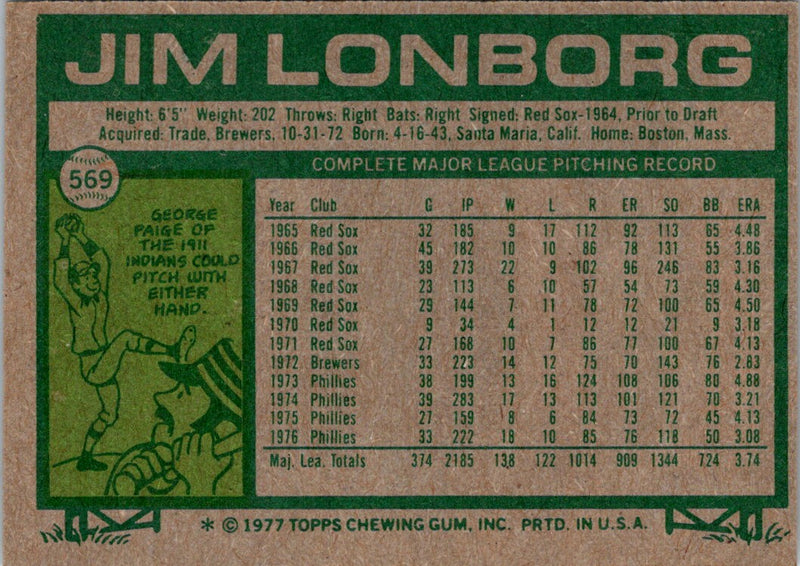 1977 Topps Jim Lonborg