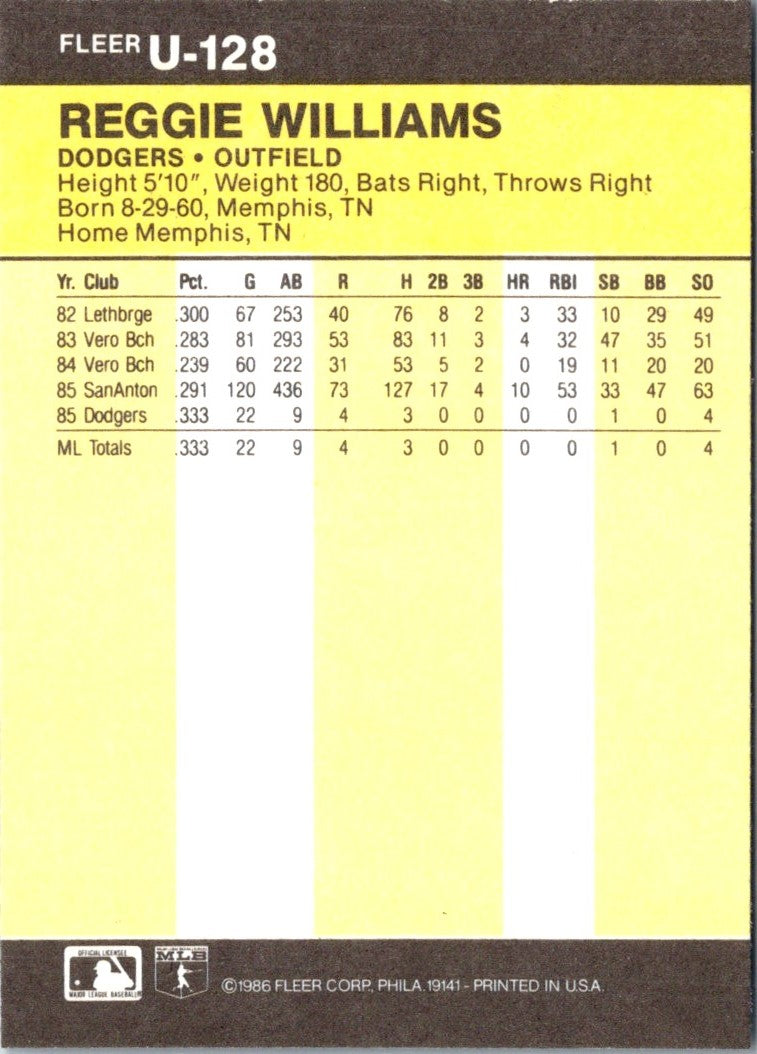 1986 Fleer Update Reggie Williams