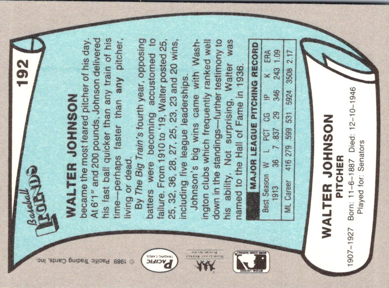 1989 Pacific Legends II Walter Johnson