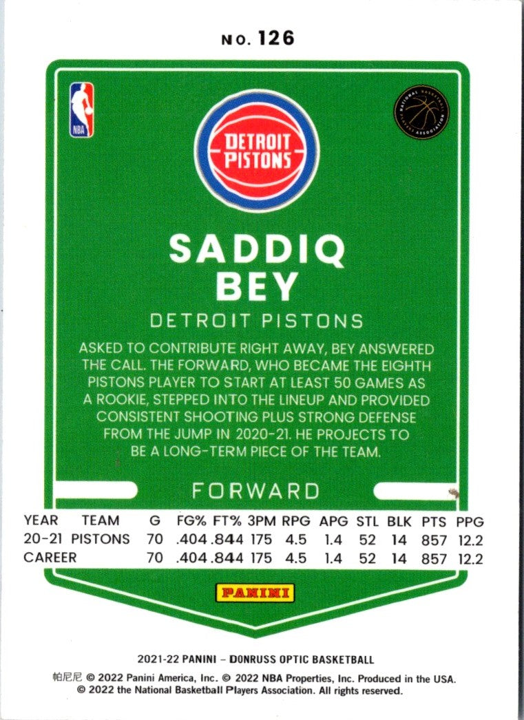 2021 Donruss Optic Blue Saddiq Bey