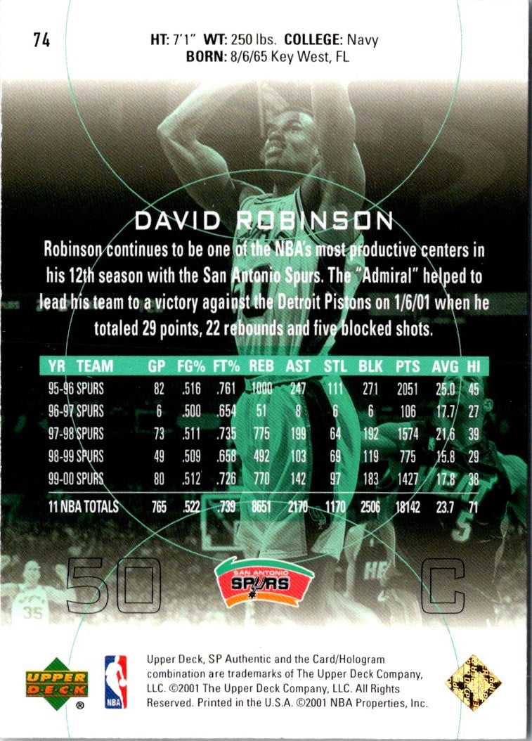 2001 Upper Deck Hardcourt David Robinson