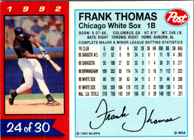 1992 Post Cereal Frank Thomas