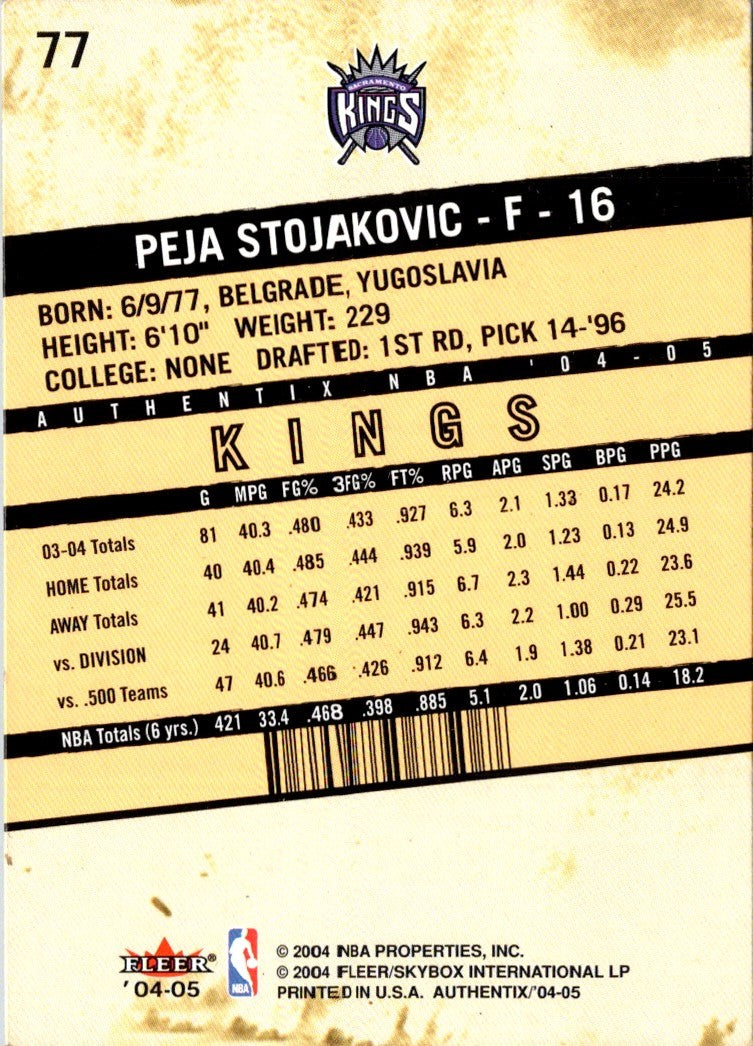 2004 Fleer Authentix Peja Stojakovic