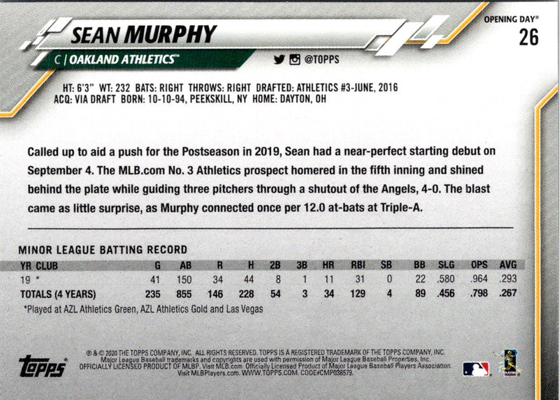 2020 Topps Opening Day Sean Murphy