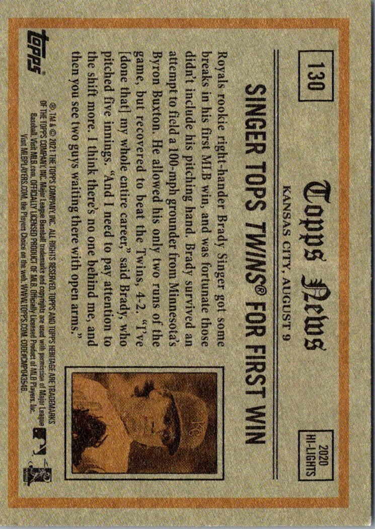 2021 Topps Heritage Brady Singer