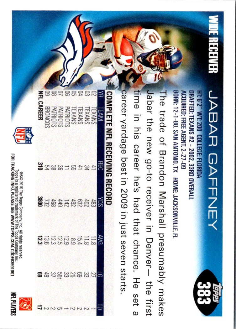 2010 Topps Jabar Gaffney