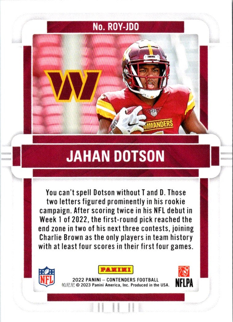 2022 Panini Contenders Rookie of the Year Jahan Dotson