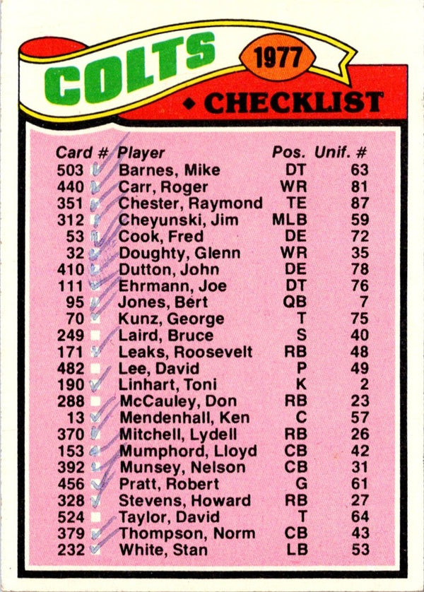 1977 Topps Baltimore Colts #202