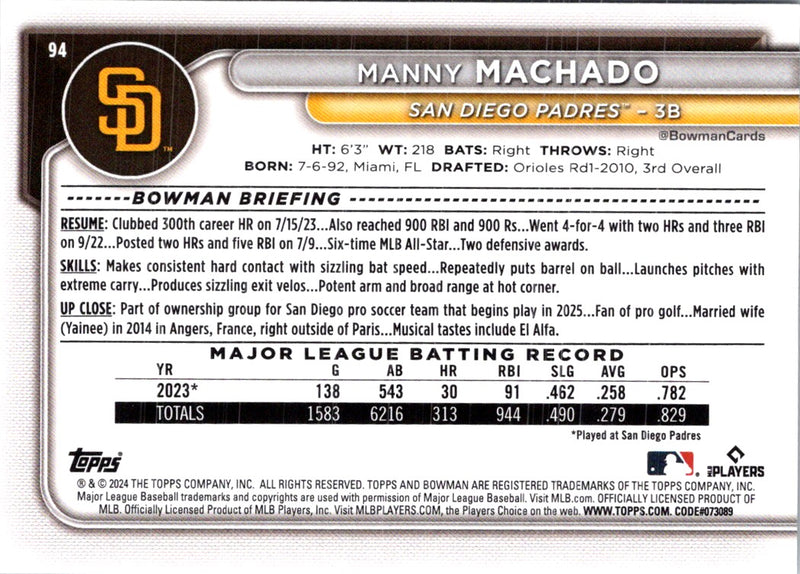 2024 Bowman Prospects Manny Machado