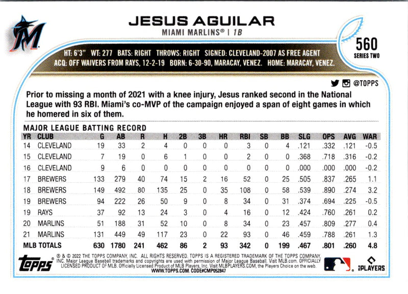 2022 Topps Jesus Aguilar