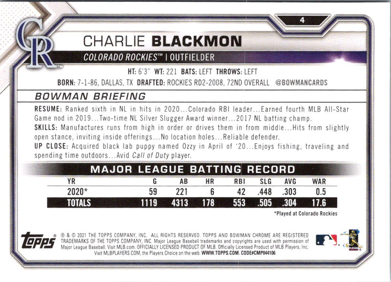 2021 Bowman Charlie Blackmon