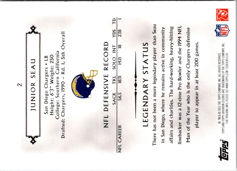 2011 Topps Gridiron Legends Junior Seau