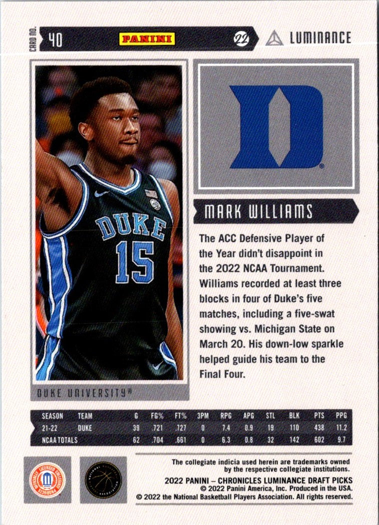 2022 Panini Chronicles Draft Picks Luminance Mark Williams